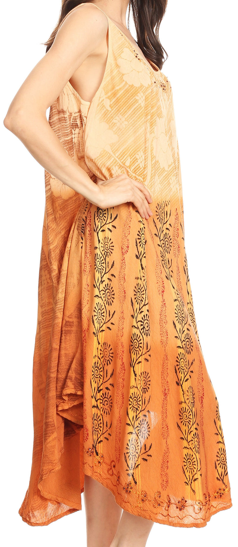 Sakkas Alicia Ombre Vine Print Batik Dress / Cover Up with Sequins and