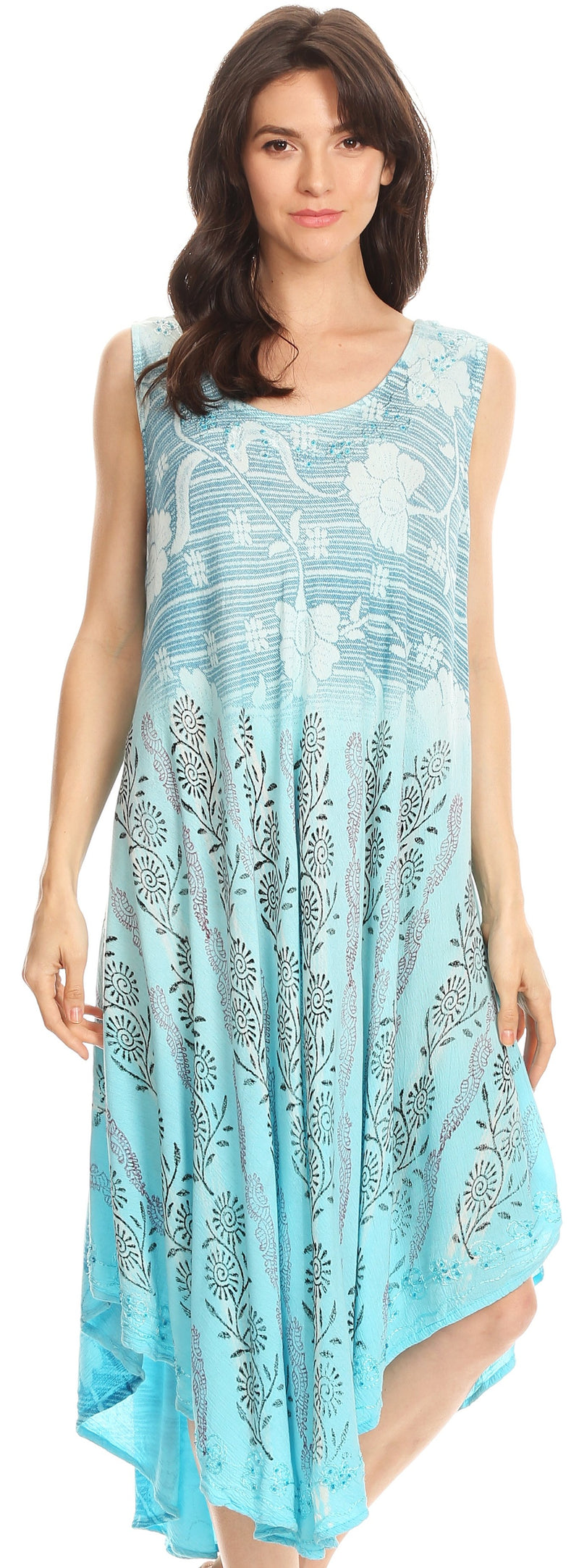 Sakkas Alicia Ombre Vine Print Batik Dress / Cover Up with Sequins and ...