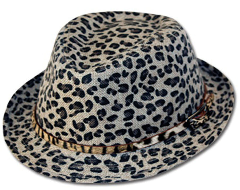 Unisex Structured Animal Print 100% Polyester Faux Leather Band Fedora Hat