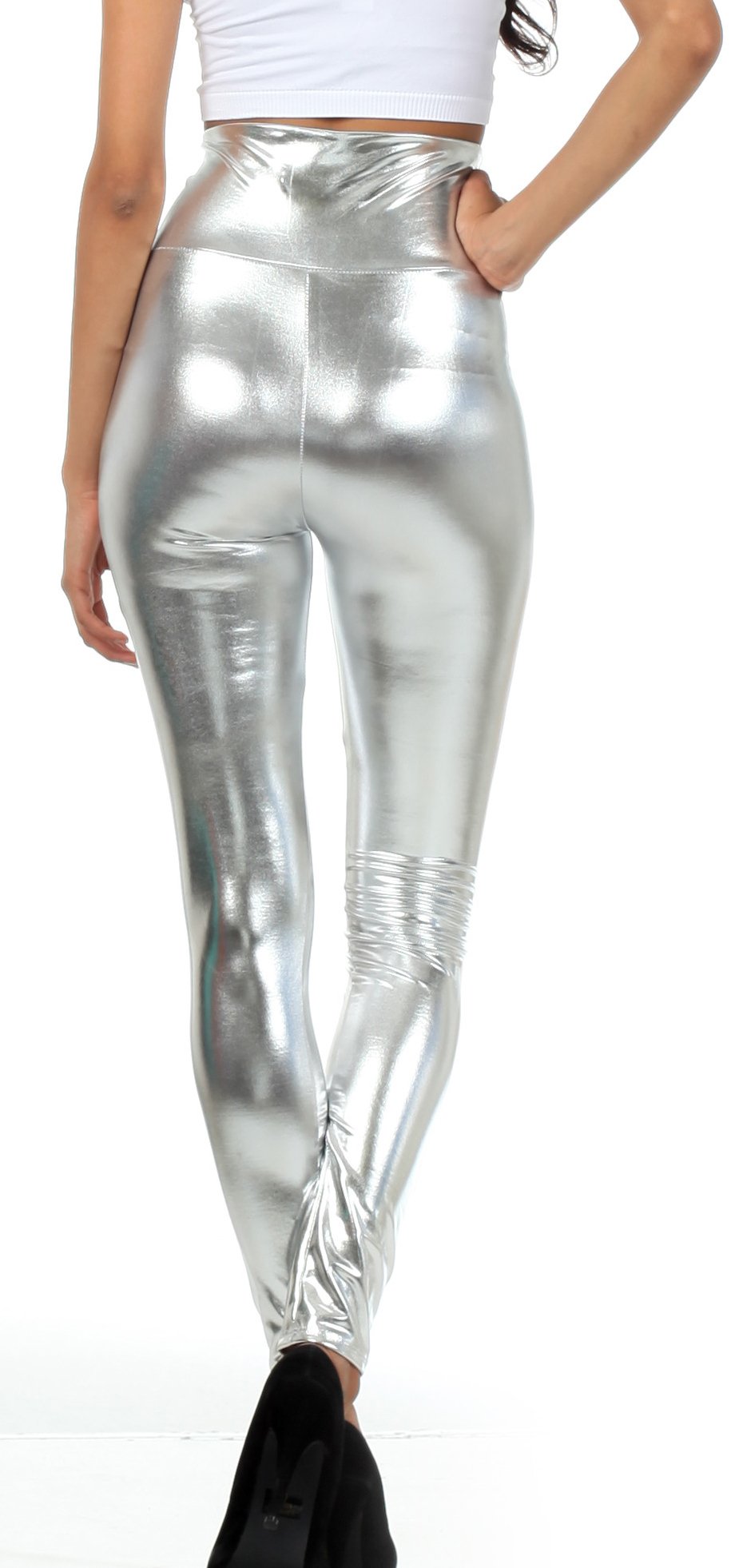 Sakkas Shiny Liquid Metallic High Waist Stretch Leggings - Made in USA