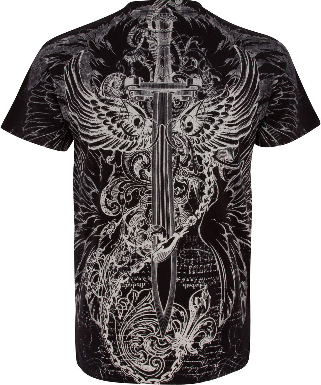 Sakkas Eagle,Sword and Chains Metallic Silver Embossed Cotton Mens T-S