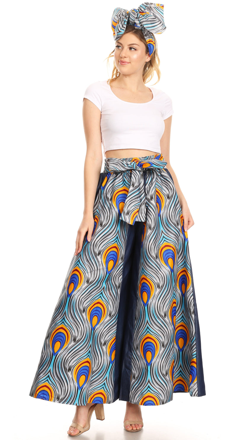 Sakkas Amarella Women's African Print Wide Leg Pants w/Pockets and Ela