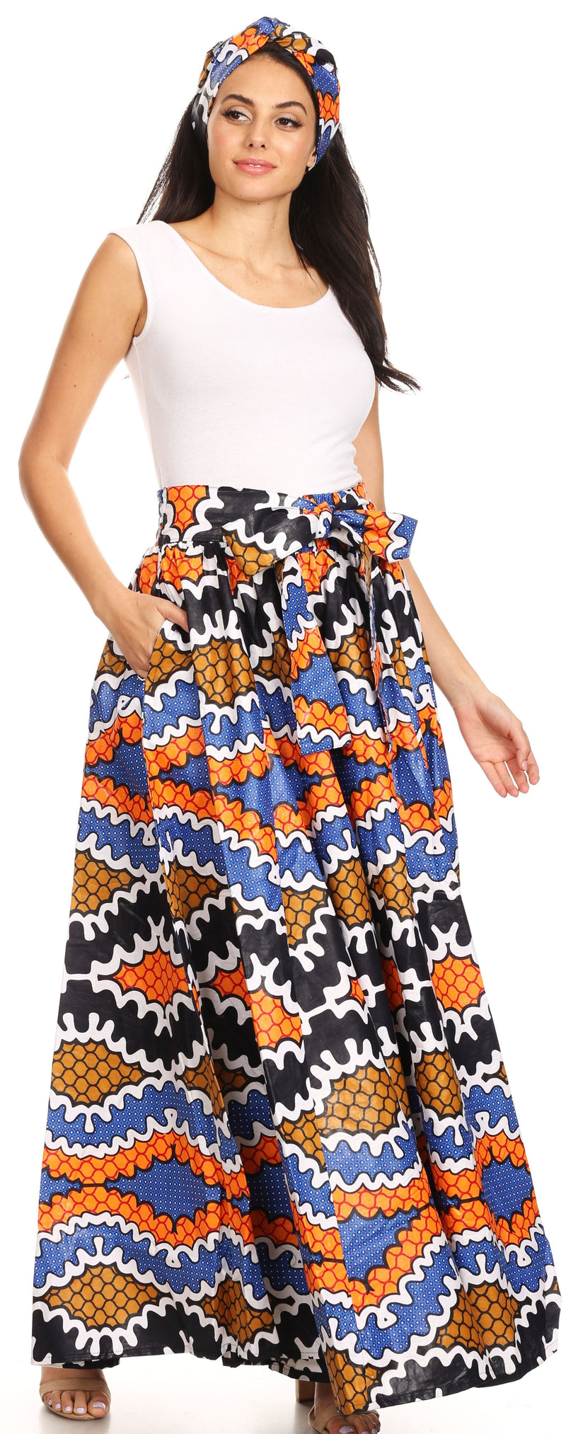Sakkas Sora Women's Wide Leg Loose African Ankara Print Pants Casual E ...