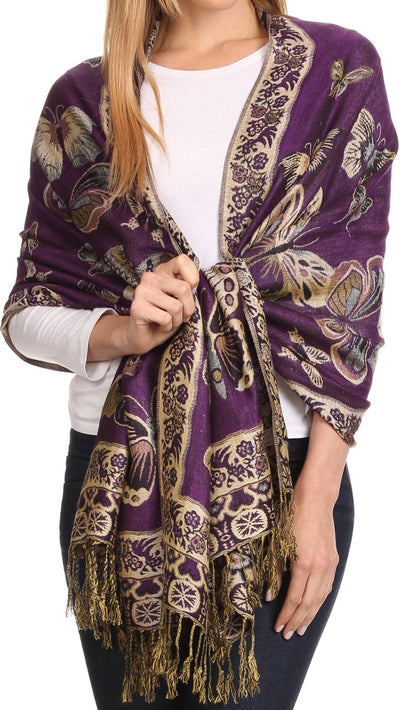 Sakkas Liua Long Wide Woven Patterned Design Multi Colored Pashmina Sh ...