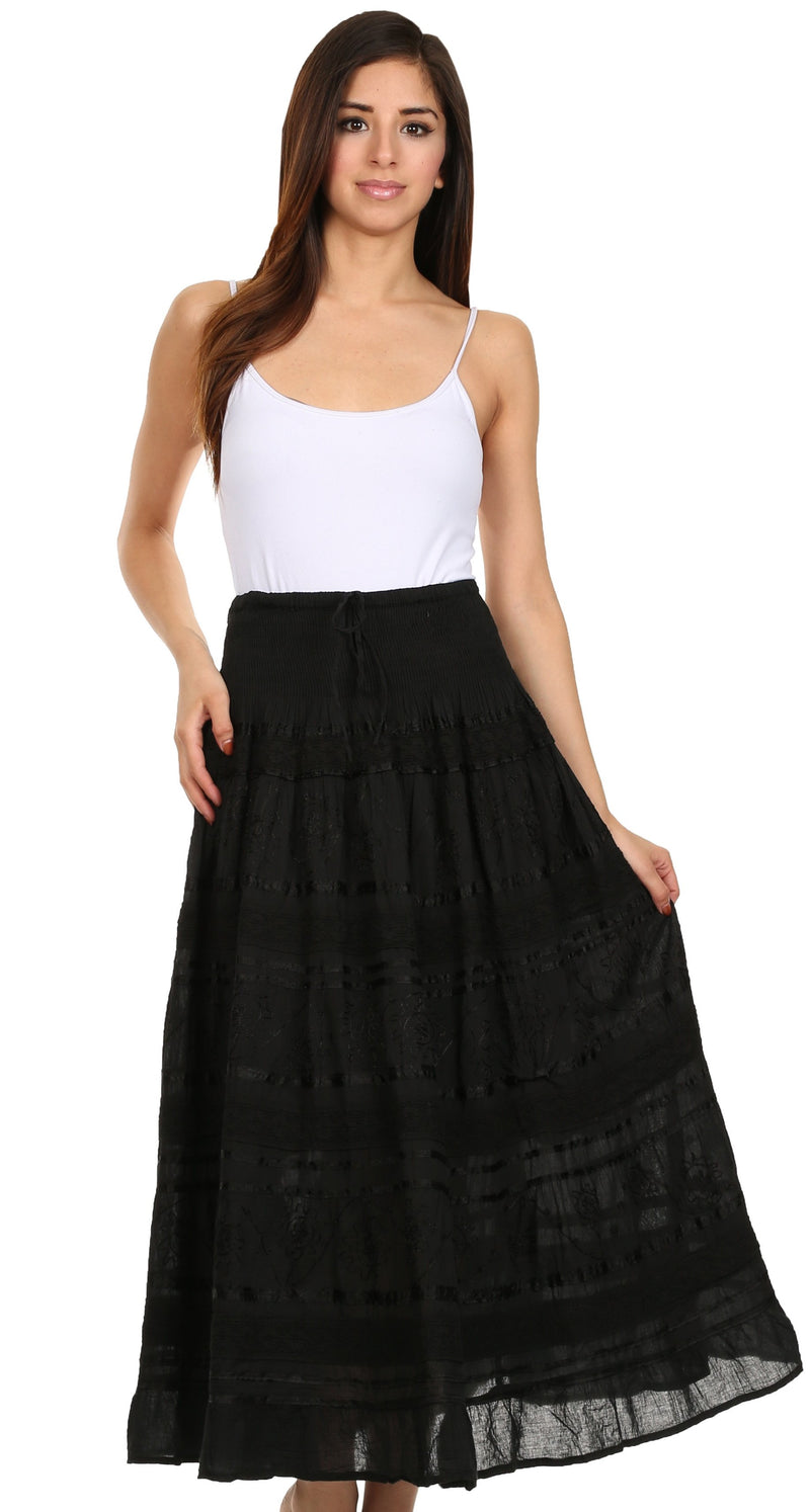 Sakkas Lace and Ribbon Peasant Boho Skirt for Women