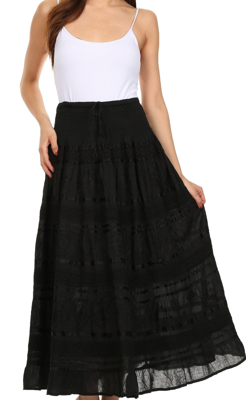 Sakkas Lace and Ribbon Peasant Boho Skirt for Women