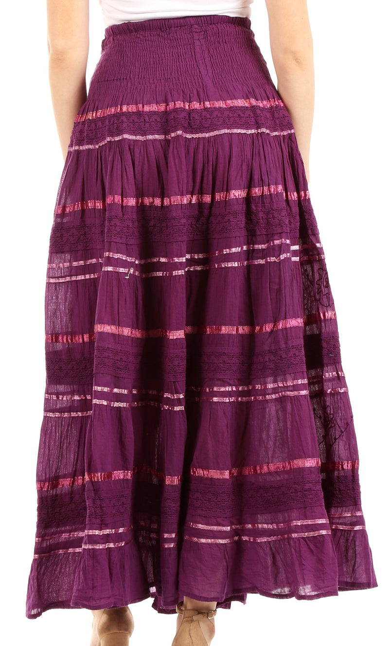 Sakkas Lace and Ribbon Peasant Boho Skirt for Women
