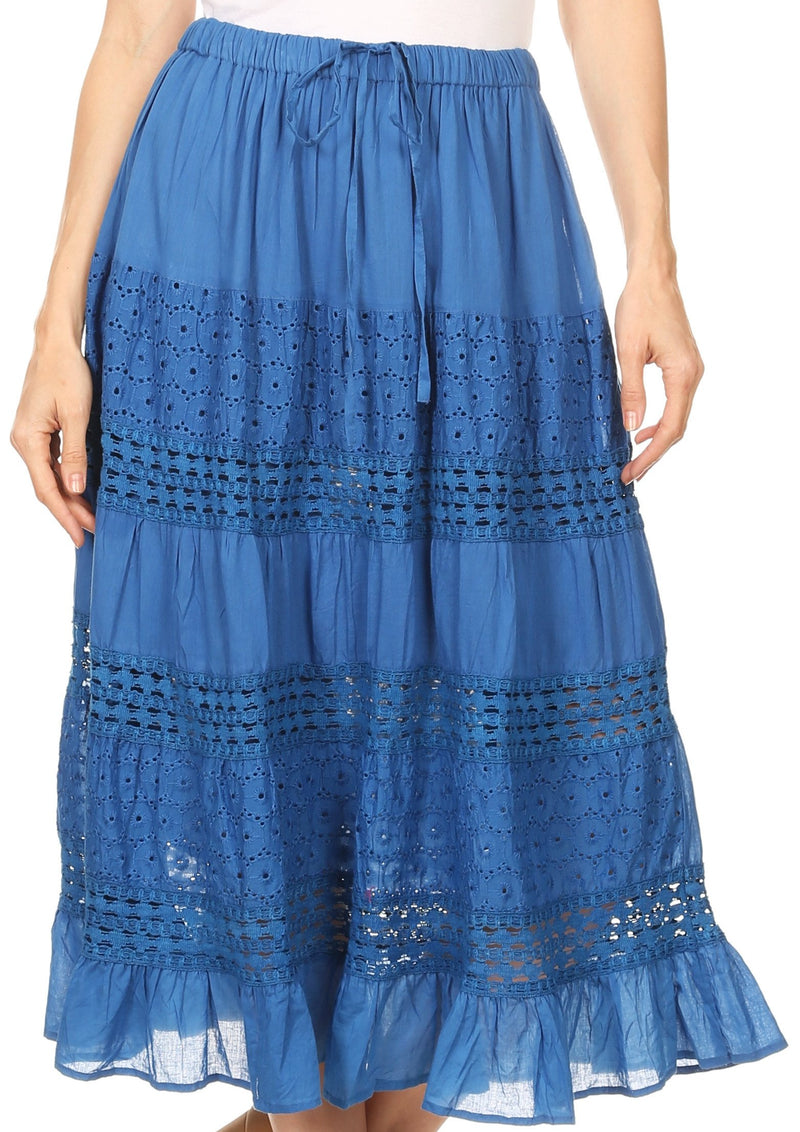 Sakkas Geneva Cotton Eyelet Skirt with Elastic Waistband