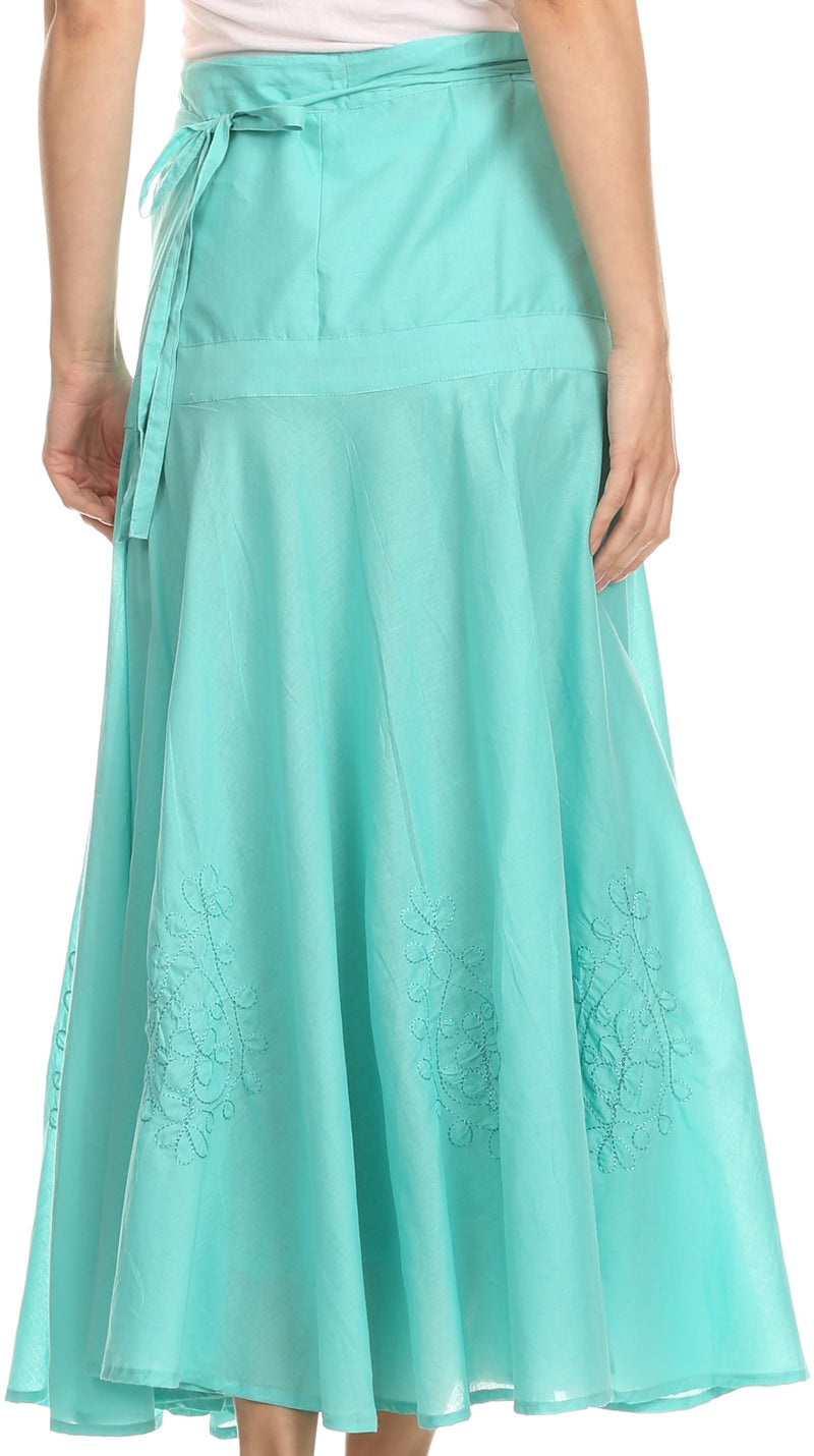 Sakkas Harriet Long Tall Adjustable Embroidered Wrap Around Skirt With – Sakkas Store