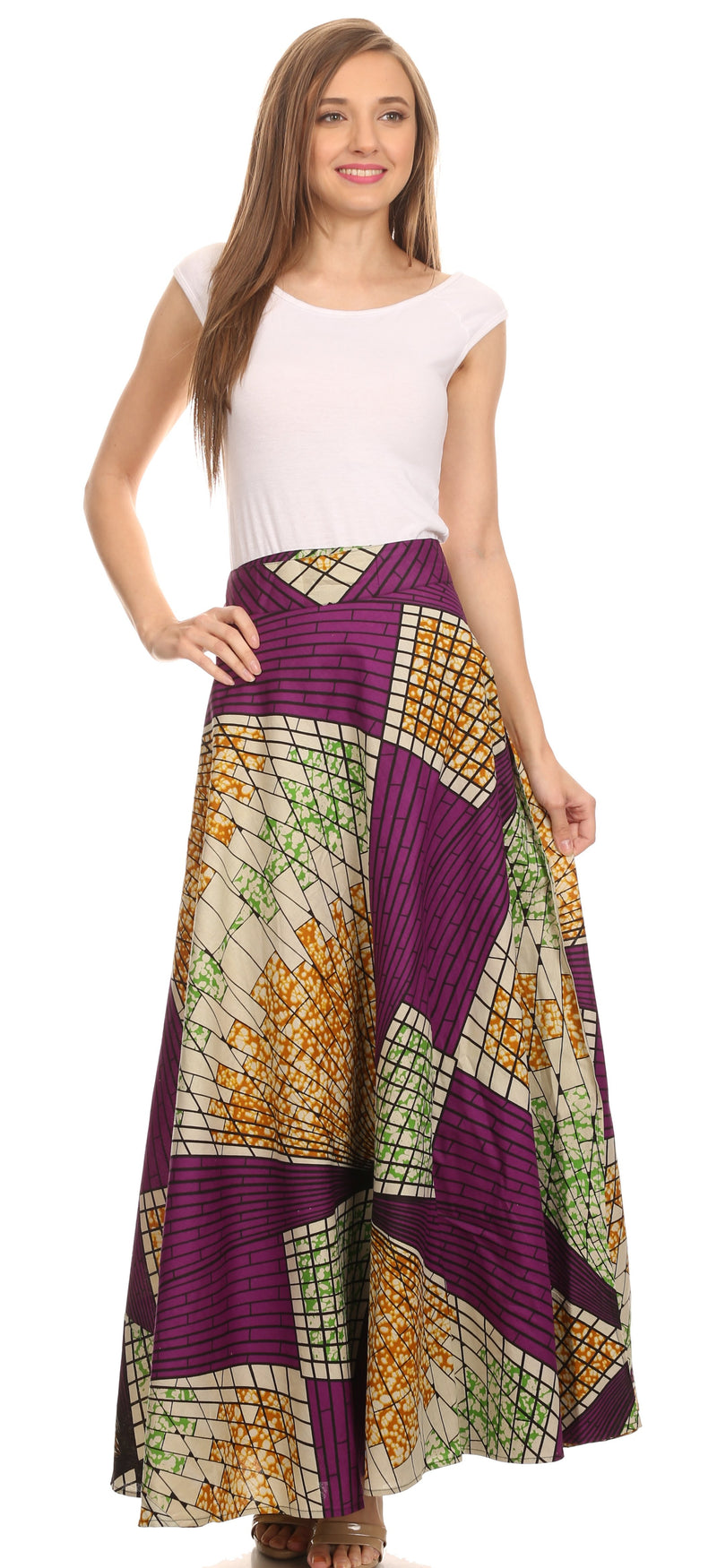 Sakkas Garan Long Opaque Fully Adjustable Printed Skirt Wrap Around Wi