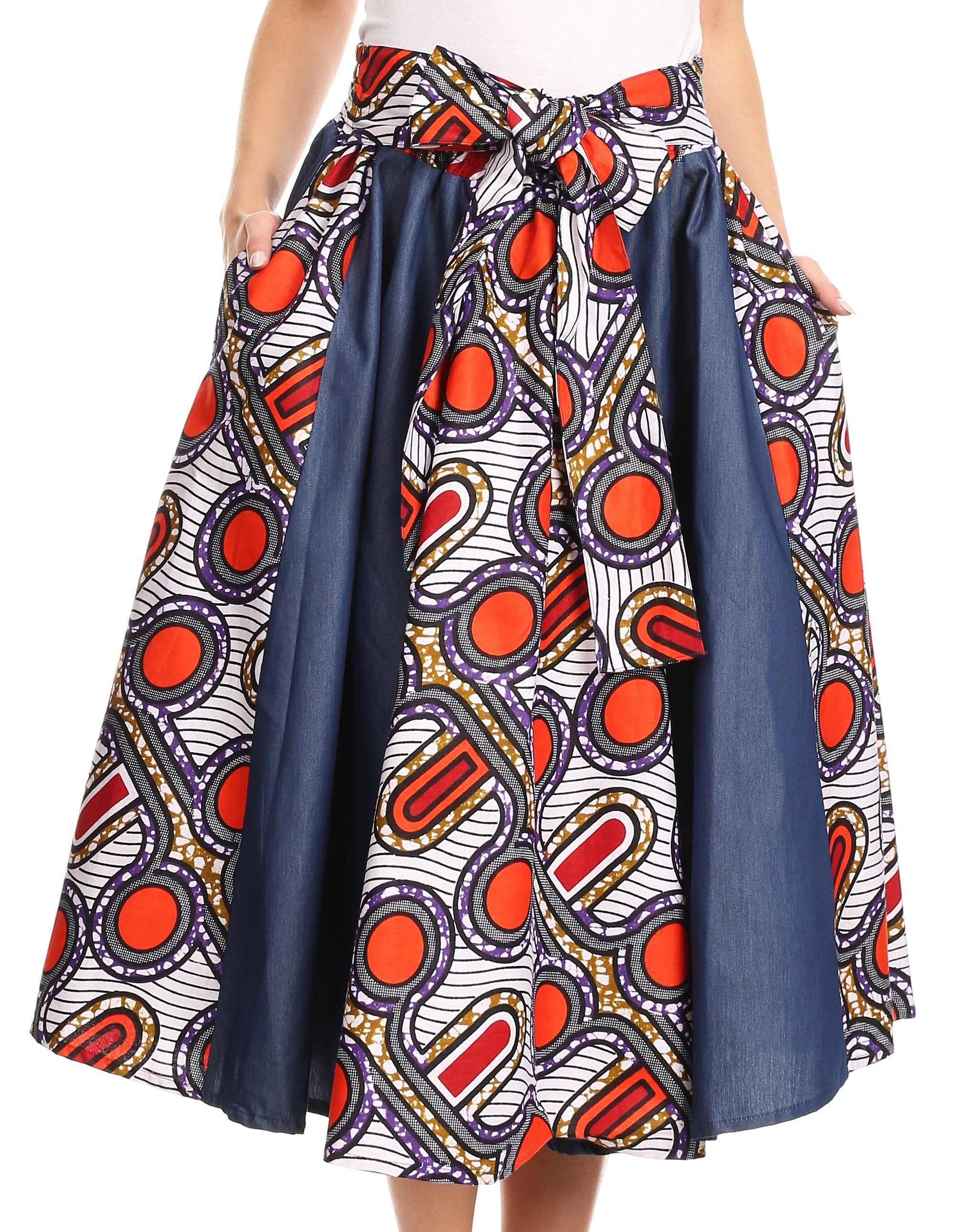 Sakkas Dayo Circle Mid Skirt with Elastic Waist Colorful Ankara Africa