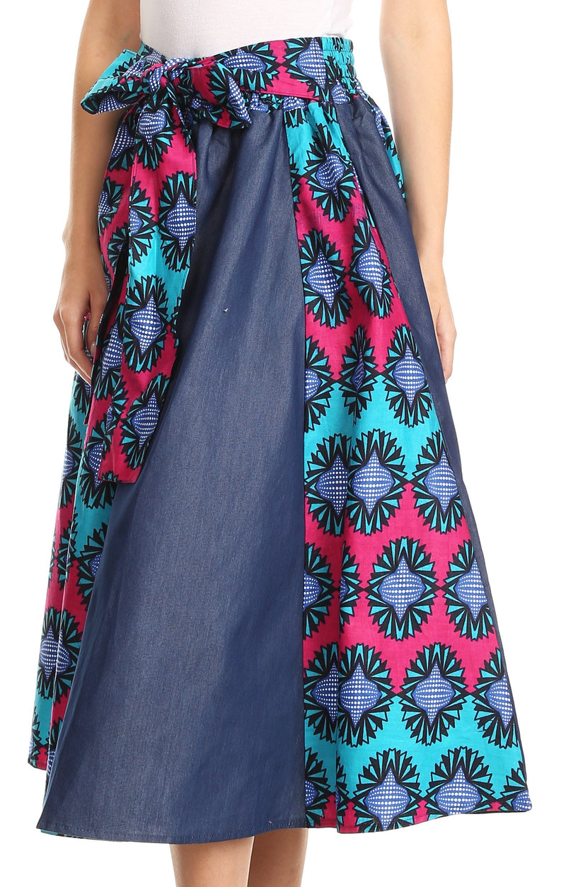 Sakkas Dayo Circle Mid Skirt with Elastic Waist Colorful Ankara Africa