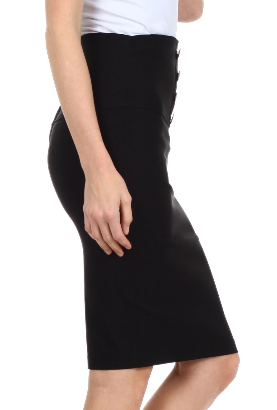 Sakkas Petite High Waist Stretch Pencil Skirt with Four Button Detail ...