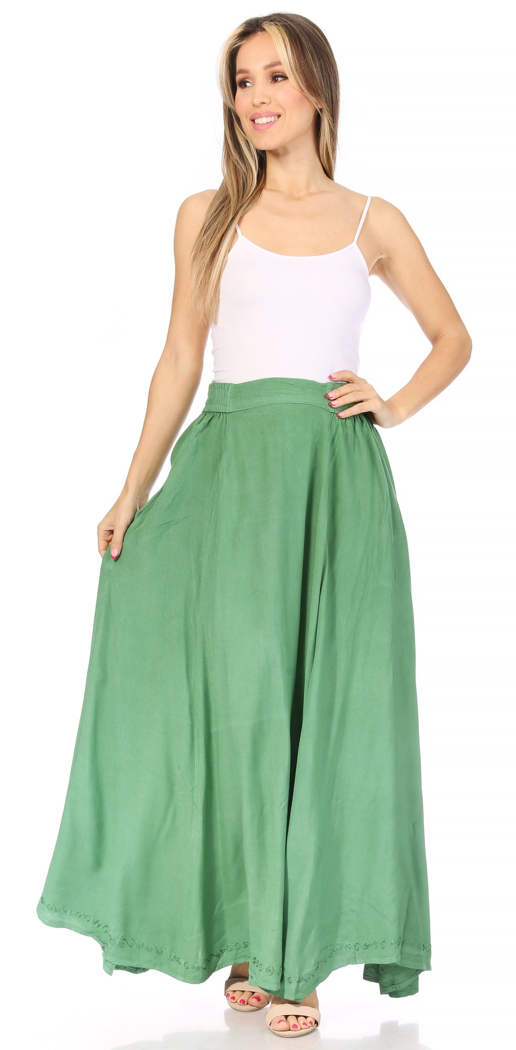 Sakkas Noemi Women's Long Maxi Summer Casual Boho Skirt Elastic Waist