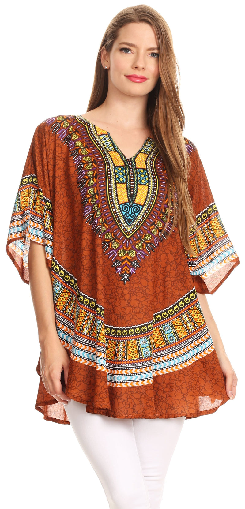 Sakkas Alba Tribal Circle Cover-up Tunic Vibrant Colors Relaxed