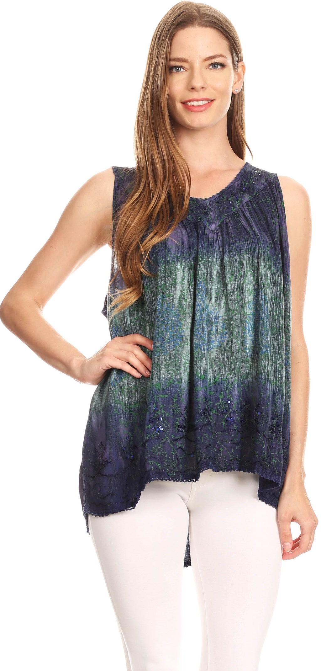 Sakkas Freya Dip Dyed Tie Dye Tank with Sequins and Embroidery