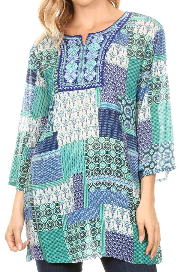 Sakkas Ligia Floral Tunic: Women's 3/4 Sleeve Blouse