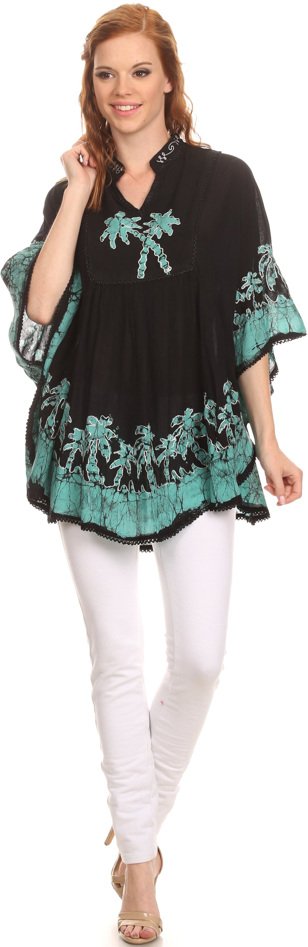 Sakkas Kevitas Long Embroiderd Palm Tree Tie Dye Tunic Blouse Shirt Po