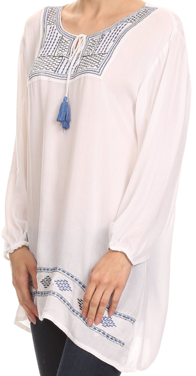 Sakkas Samne Long 3/4 Length Sleeve Embroidered Batik Blouse Tunic Shi
