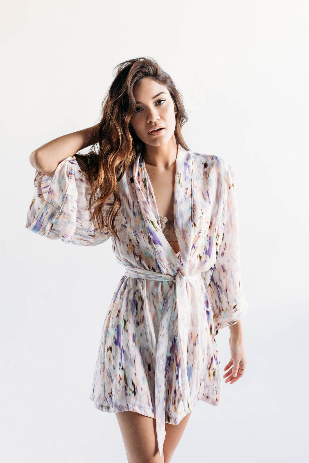 Helena Quinn / / Watercolor print silk kimono robe