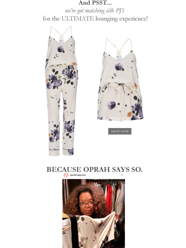 Oprah in Helena Quinn Garden Floral Print Silk Robe