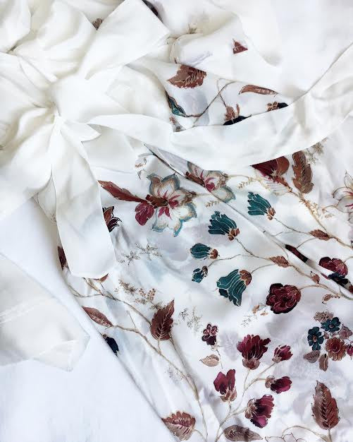Helena Quinn / / white and berry print summer silk kimono robe