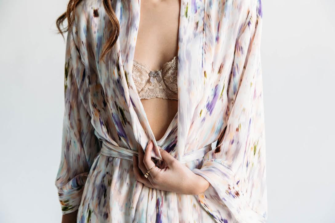 Helena Quinn / / Watercolor print silk kimono robe