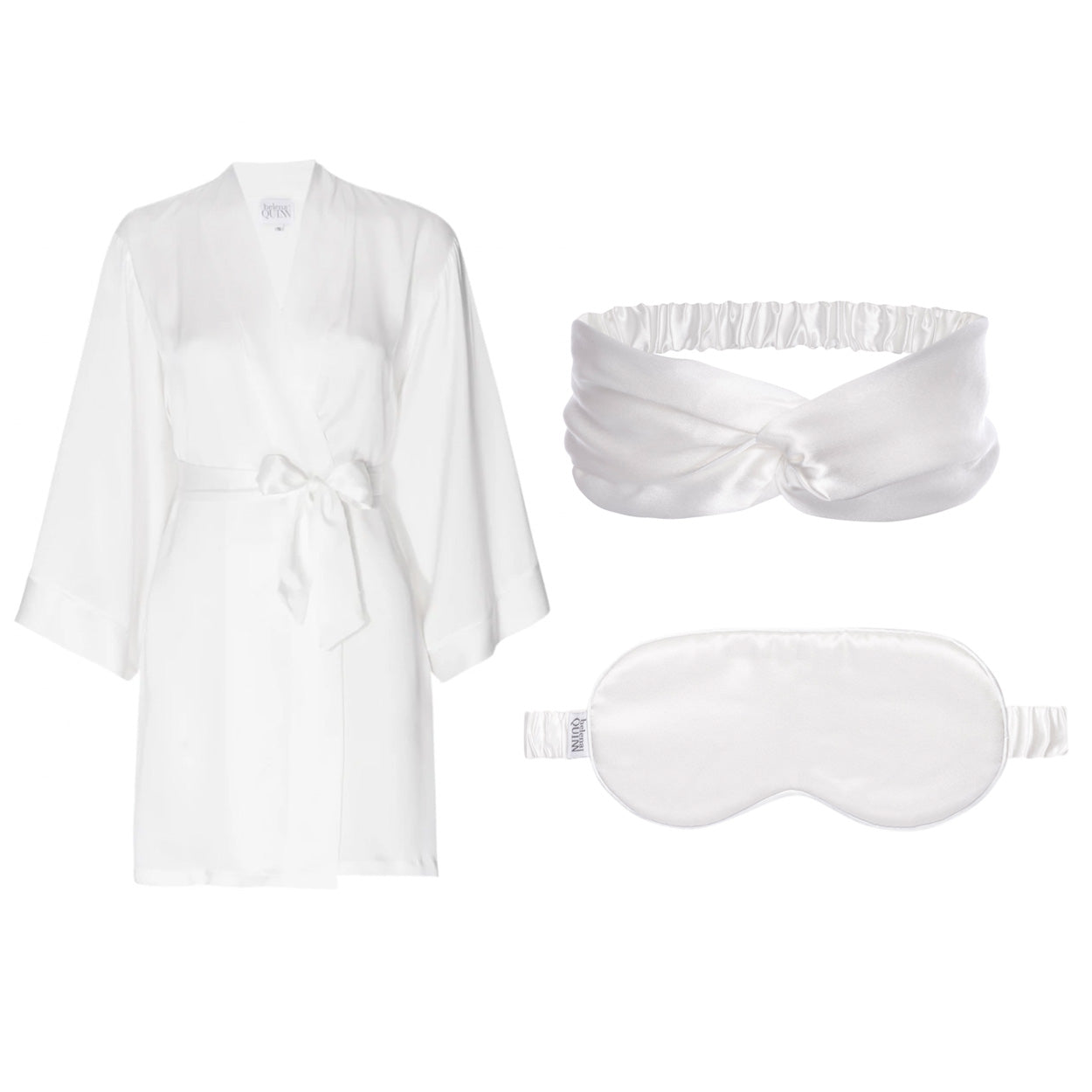 Bridal Bundle - Ivory Silk Short Robe, Silk Eye Mask, Silk Headband