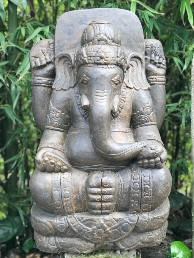 Stone Garden Ganesh Carving Holding Tusk 34