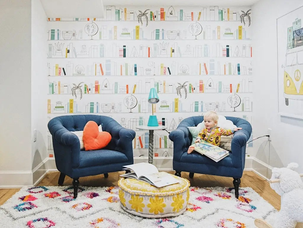 a children’s bedroom wallpaper adds a playful design