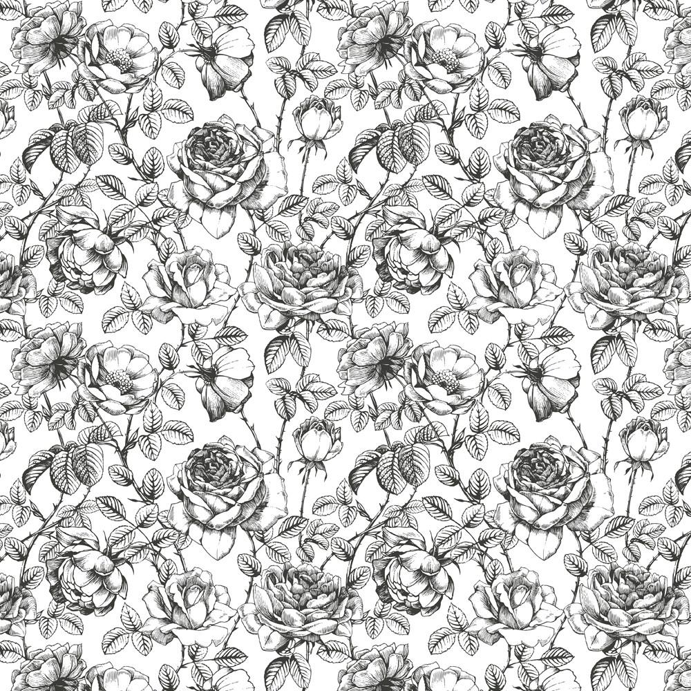 Black and White Floral Wallpaper, Romantic Floral Pattern Wall Mural