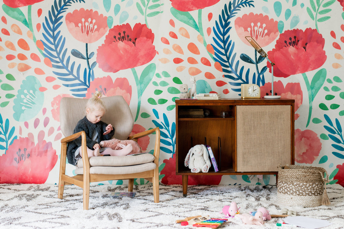 Poppy Mural, Crimson Poppy Wallpaper for Walls | anewall – Anewall