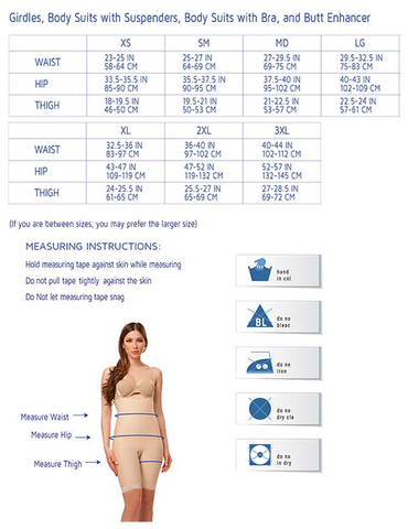 Sizing Chart for Isavela post surgical compression girdles –