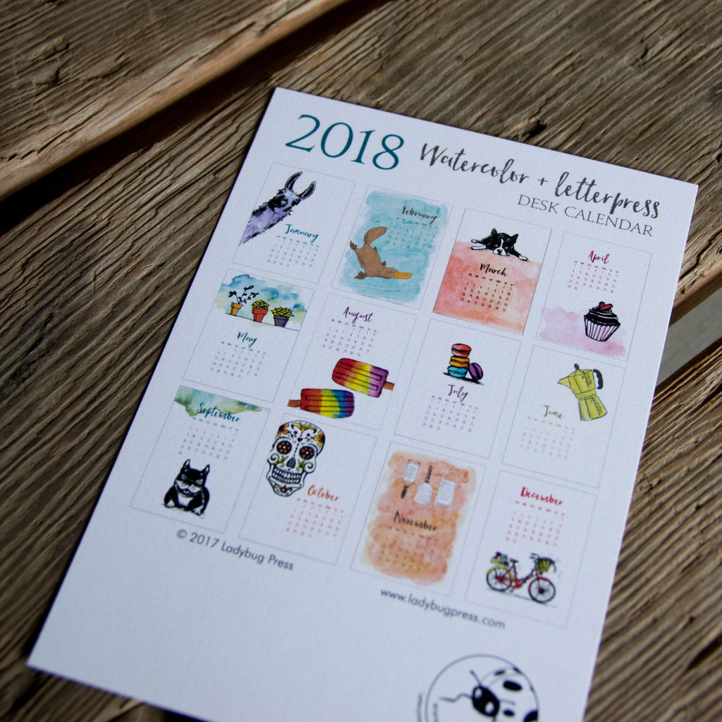 2018 Watercolor And Letterpress Collection Desk Calendar Hand