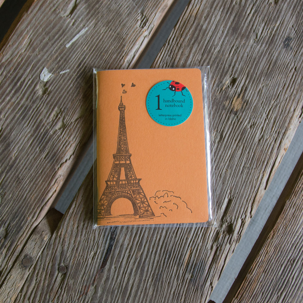 Eiffel Tower Notebook, hand drawn and staple bound, letterpress printe