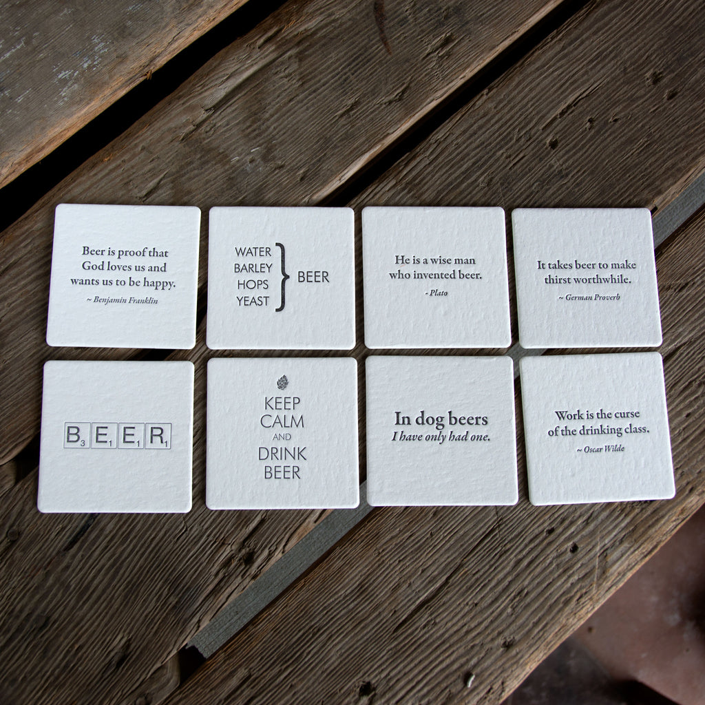 BEER Quote Coasters mixed set of 8 perfect t for home brewer or beer