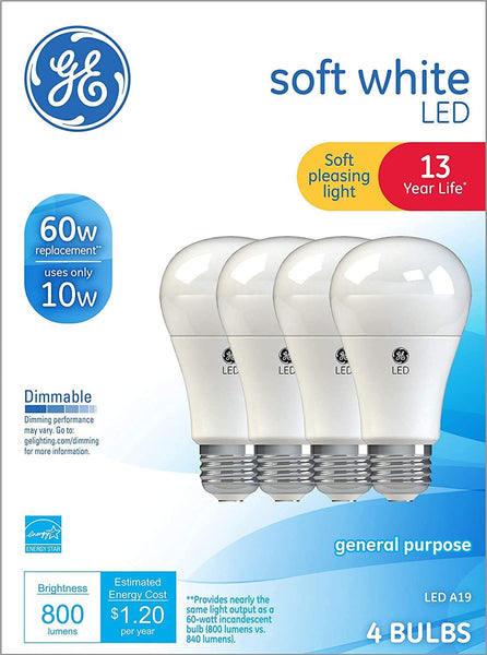 4 Pack GE LED 60W = Soft White 60 Watt Equivalent A19 2700K Sweet Scents n More