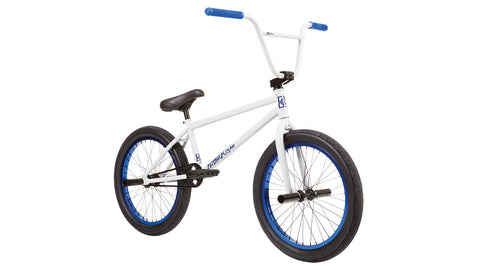 white and blue bmx bike