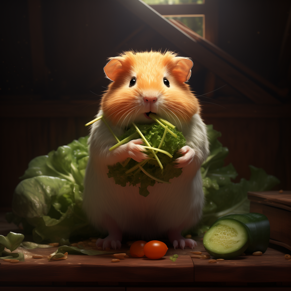 Hamster with green vegetables