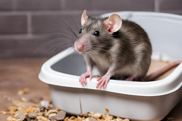 Rat on a litter box