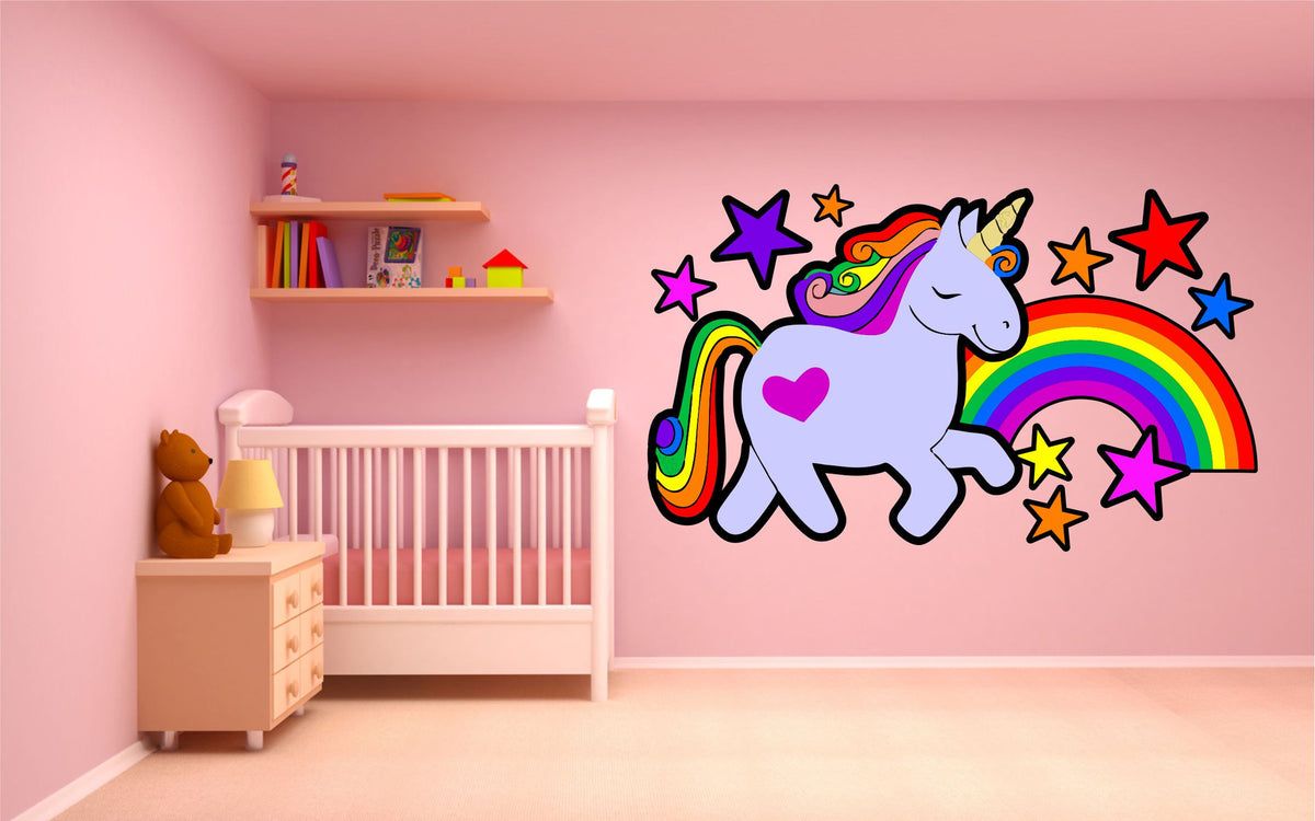 Unicorn Rainbow Wall Sticker Stars Girl Bedroom Decor Art Giant Fairy Tale Mural