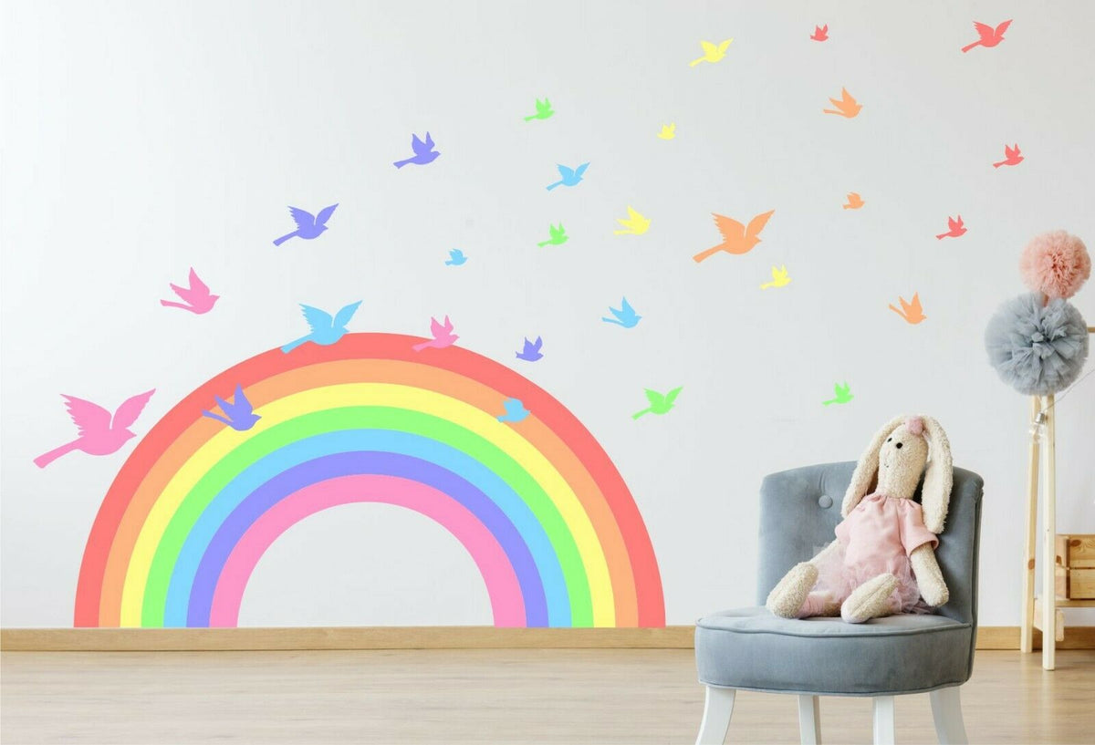 Pastel Rainbow Birds Children S Bedroom Nursery Decal Wall Art Vinyl Stickers