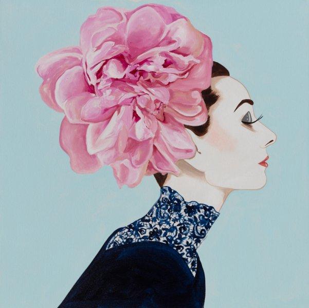 Audrey with Pink Flower Headdress and Navy Lace Dress