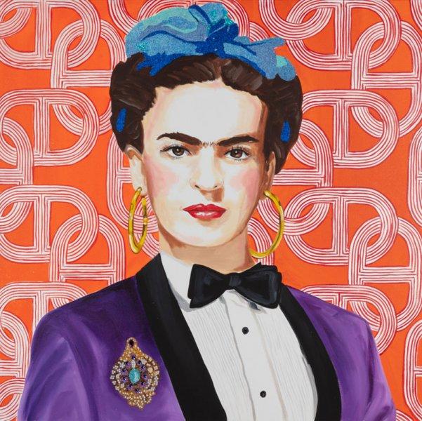 Frida in Purple Power Suit with Hermès Wallpaper