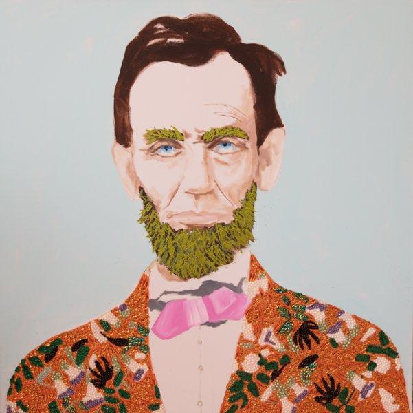 Abe with Light Blue Background and Green Glittered Beard