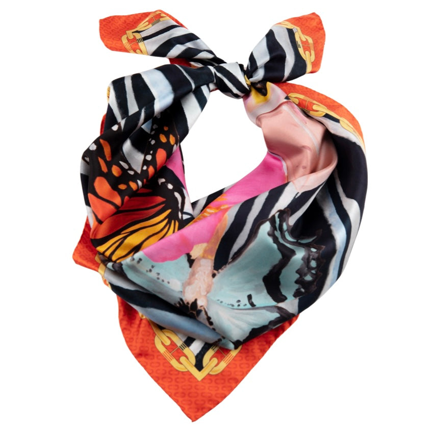 Living Jewels Red Border Silk Scarf | Ashley Longshore x Dee Ocleppo