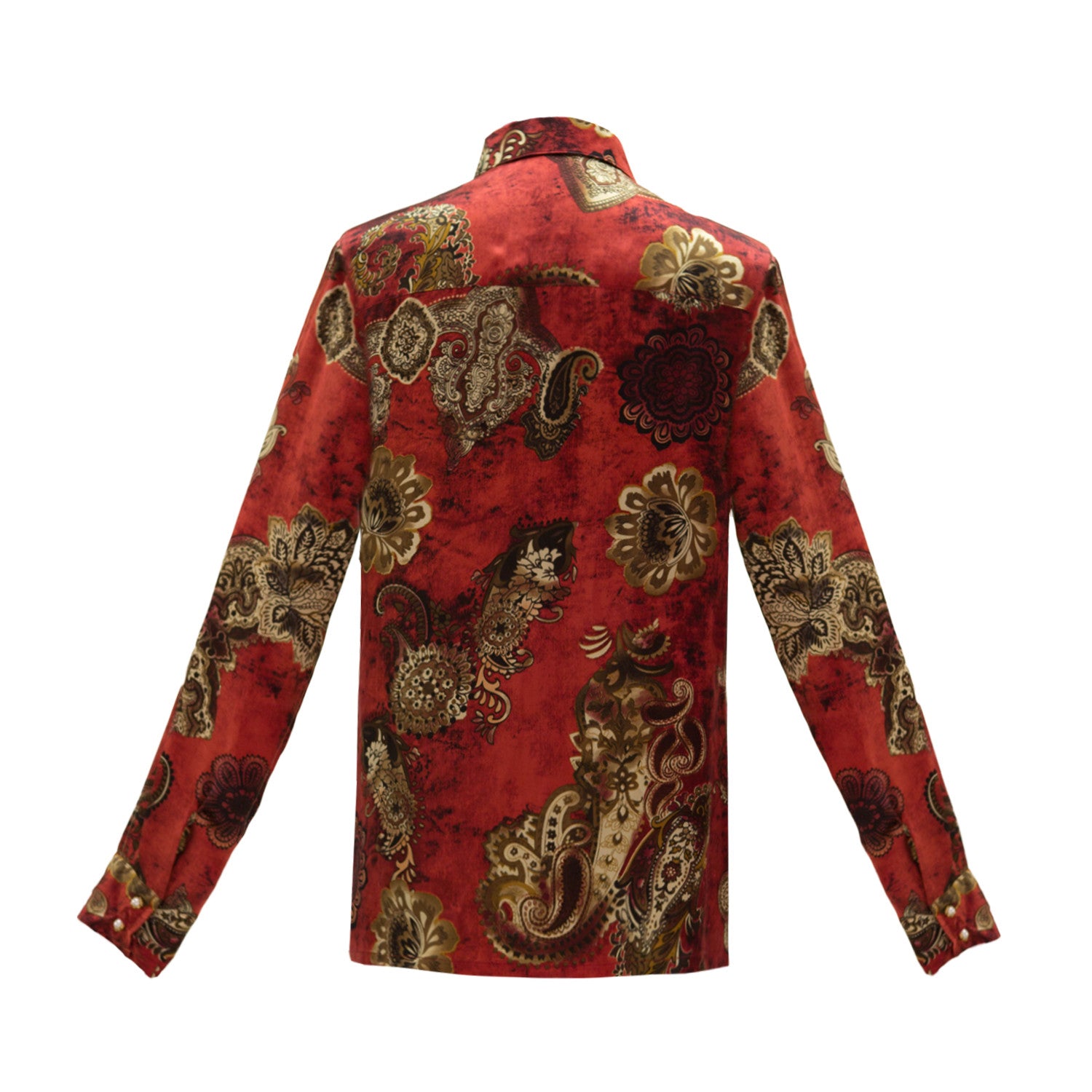 Crimson golden flower silk shirt – W.S.STUDIO