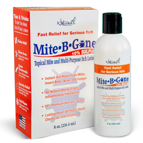 Mite-B-Gone 10% Sulfur Lotion (8oz) | Itch Relief from Mites, Insect Bites, Acne, and Fungus - Naturasil