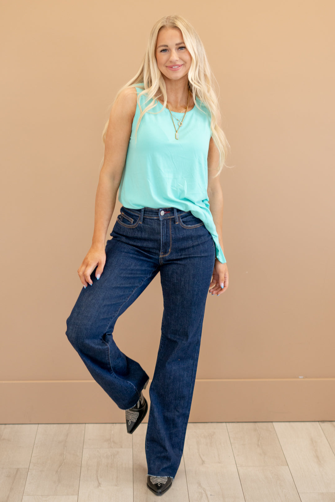 judy blue high waist slim fit dark wash jeans released hem JB88704