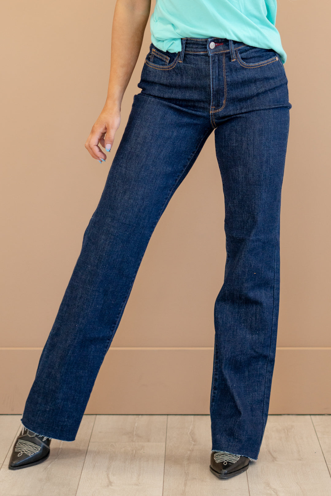 judy blue high waist slim fit dark wash jeans released hem JB88704